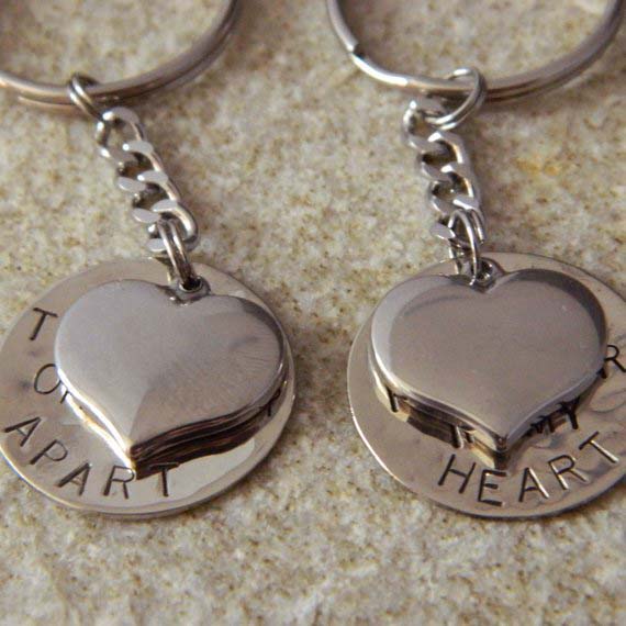 Close Together or Far apart You are Forever in My Heart His and Hers Keychains with Hearts